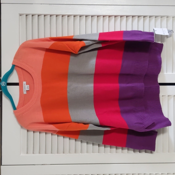 Liz Claiborne Sweaters - NWT Liz Claiborne color block bold stripes sweater hi lo hem large